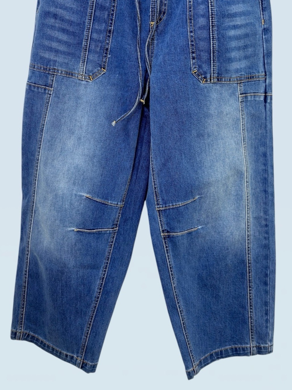 NWT Curved Barrel Leg Horseshoe Denim Cropped Drawstring Jeans M FLAMINGALS - Picture 8 of 12